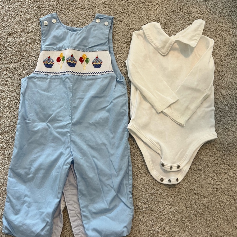 Blue Overalls and White Bodysuit Set